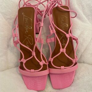 Pink Strappy Block Heel Sandals London Rag Faux Snake Skin